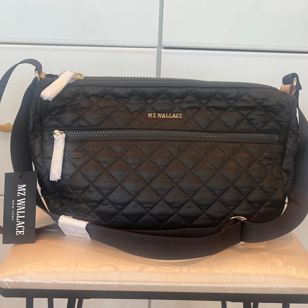 MZ Wallace Medium Metro Magnet Gray Quilted Crossbody Bag